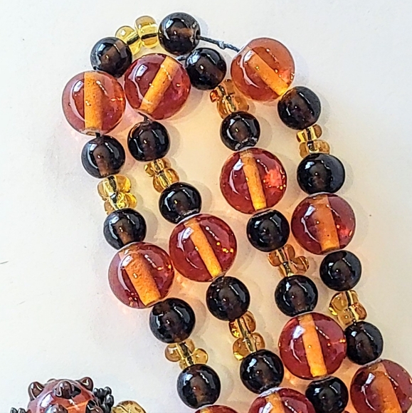 36" AMBER GLASS BEAD NECKLACE with COOKIE LEE ART GLASS BRACELET - Picture 3 of 7